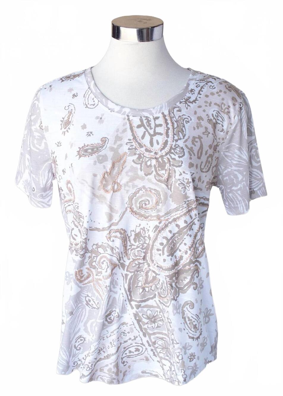 NEW KEREN HART women's short sleeve top in neutral paisley